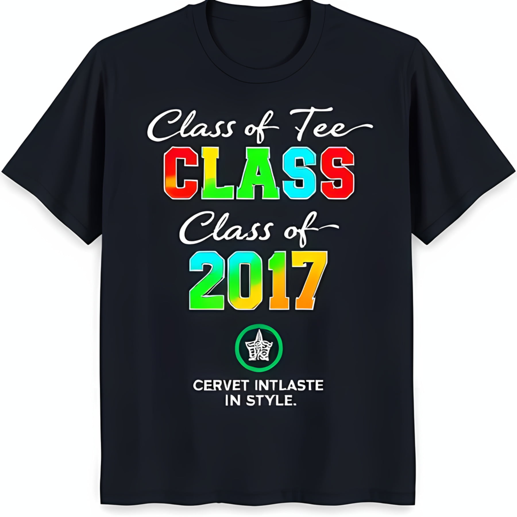 Class of 2017 Rainbow Gradient TShirt Swirly Font Design with Star