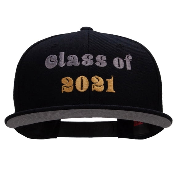 Class of 2021 Embroidered Cotton Flat Bill Snapback Cap - Black OSFM