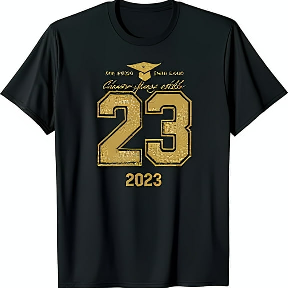 Class of 2023 Black T-Shirt with Gold Glitter '23' Graphic & Inspiring Quote