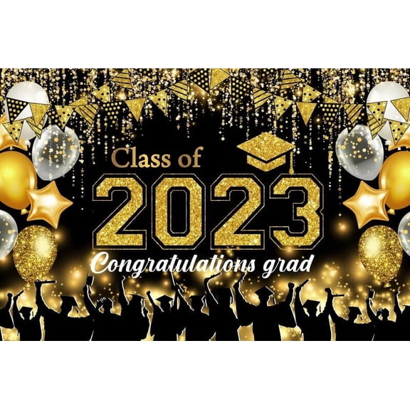 Class of 2024 Graduation Backdrop Black And Gold Balloon Congrat Grad College Prom Party Portrait Photography Background