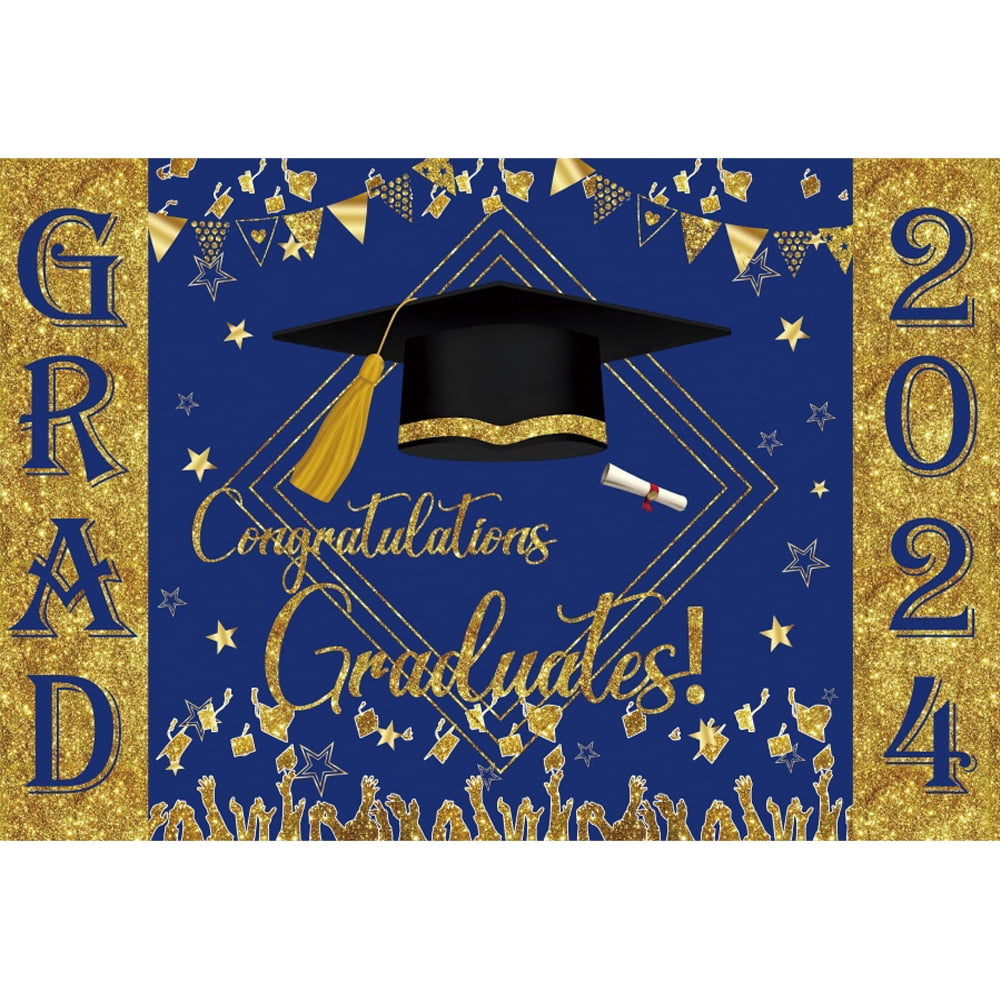 Class of 2024 Graduation Backdrop Black and Gold Glitter Balloons ...