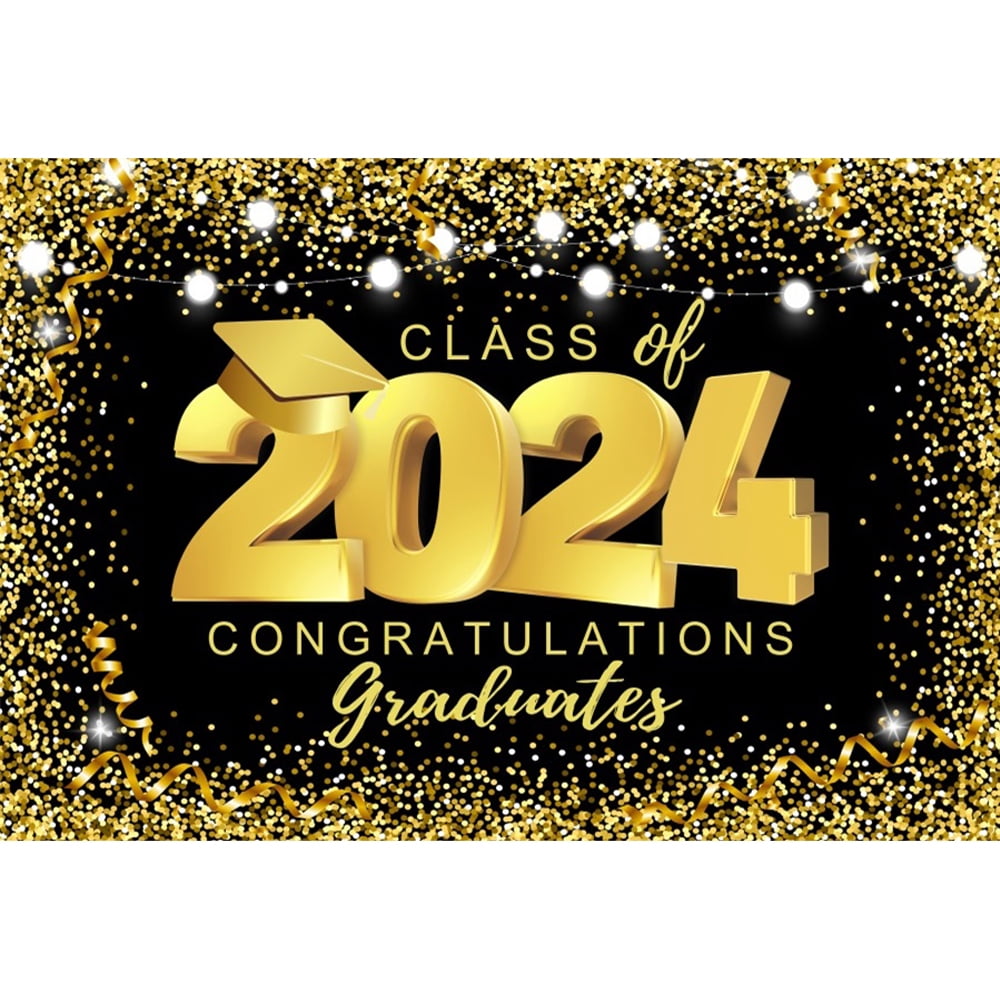 Class of 2024 Graduation Backdrop Black and Gold Glitter Balloons ...