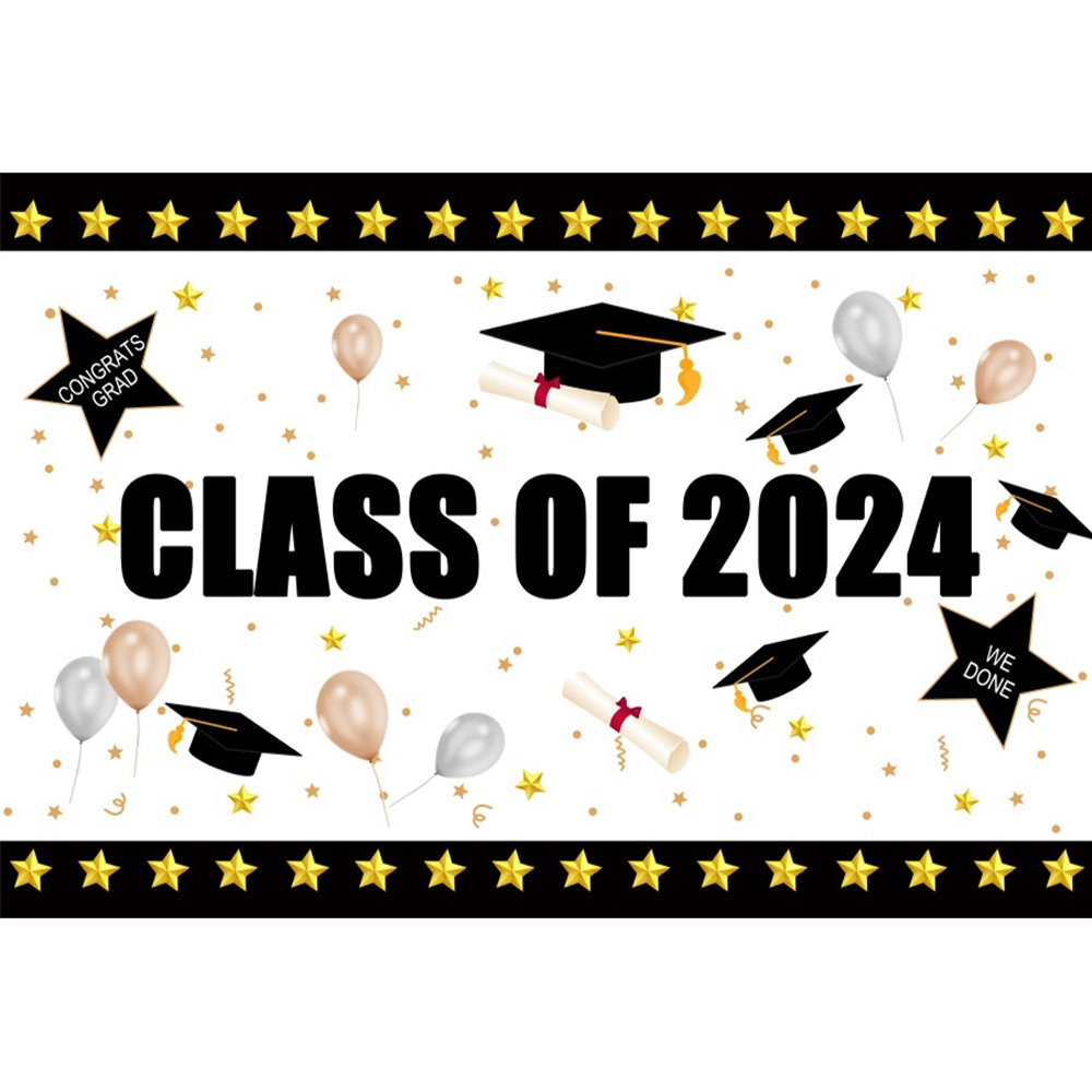 Class of 2024 Graduation Backdrop Black and Gold Glitter Balloons ...