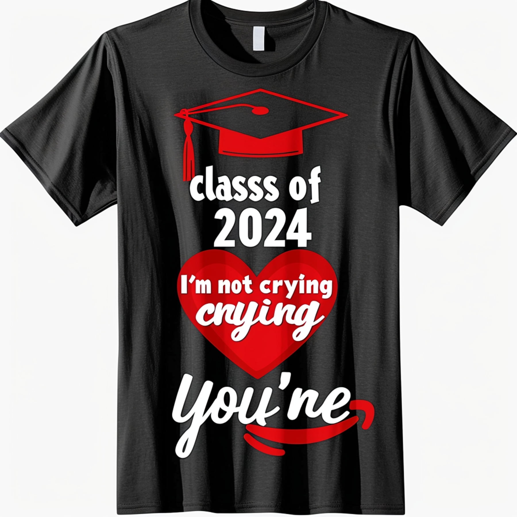Class of 2024 Graduation Heart & Cap Design Black TShirt Red Palette ...