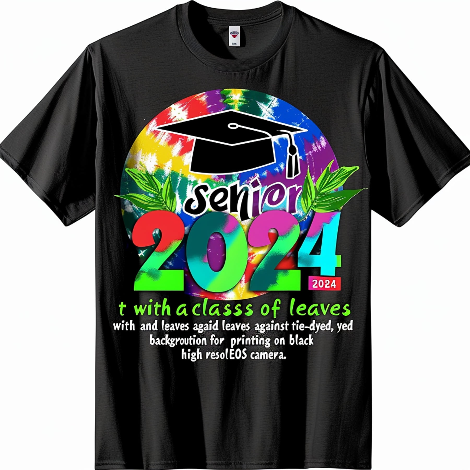 Class of 2024 Tie Dye Graduation TShirt with Cap & Leaves Black Tee for ...