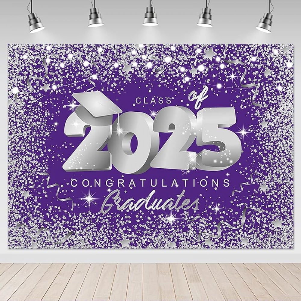 Class of 2025 Backdrop 8x6ft GraduationPurple and Silver Congrats Grad ...