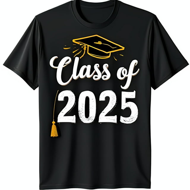 Class of 2025 Black TShirt with White Graduation Graphic for Graduates