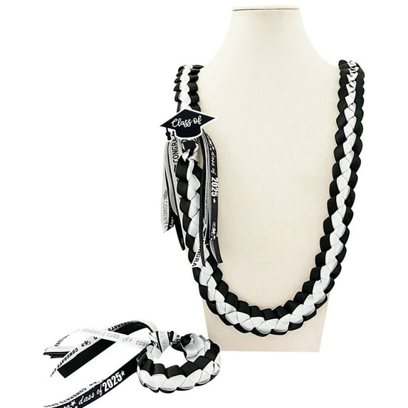 Class of 2025 Graduation Ribbon Lei Necklace and Braided Bracelet Handmade Double Braided Graduation Gifts
