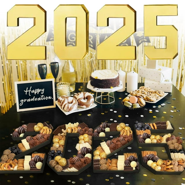 Class of 2025 Number Charcuterie Box - 4PC Paper Graduation Party Decorations, 10" Food Display Trays for 2025 Grad Party Table Centerpieces