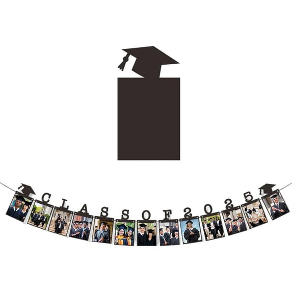 Class of 2026 2025 Black Flash Graduation Photo Banner Kindergarten to Senior Grade Photo Display Flag for Graduation Party Wall Hanging Decor