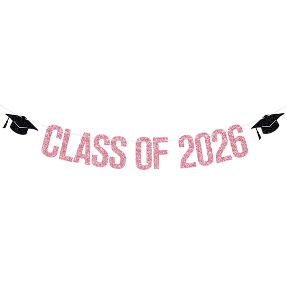 Class of 2026 Banner, Congrats Grad/Congratulations, Mastered It/You Did It, High School College Graduation Party Decorations Supplies Pink Glitter