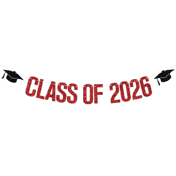 Class of 2026 Banner, Congrats Grad/Congratulations, Mastered It/You Did It, High School College Graduation Party Decorations Supplies Red Glitter
