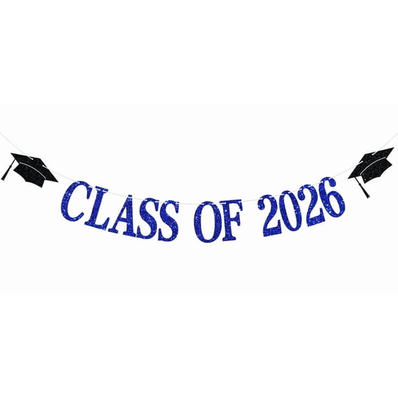 Class of 2026 Banner, Congratulations/You Did It, So Proud of You, Senior High School College Graduation Party Decorations Supplies Blue Glitter