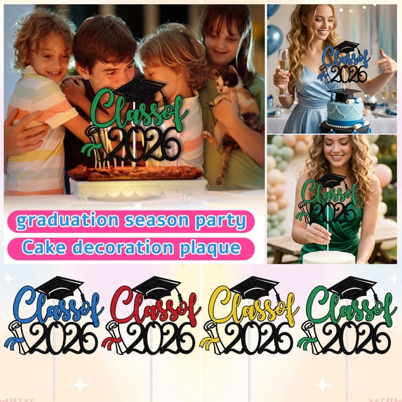 Class of 2026 Cake Topper 4PCS 6.49in Graduation Cake Decorations Set for Graduation Party Cake Decor High School College Grad Party