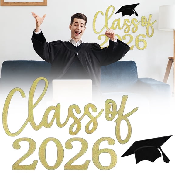 Class of 2026 Decal Stickers 4 Pcs Cloth Graduation Wall Decals for Balloon Arch Grad Party Decor