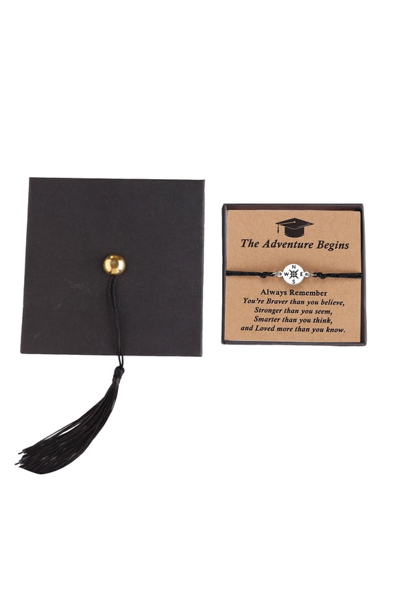 Class of 2026 Grad Cap Box Gift Set Compass Bracelet Motivational Graduation Jewelry for Her Friend