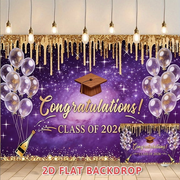 Class of 2026 Graduation Backdrop Purple Gold Glitter Themed Party Decorations Perfect for Graduation Ceremony Celebration Photo Booth Backdrop