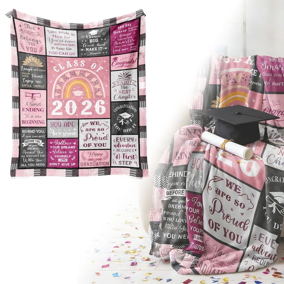 Class of 2026 Graduation Blanket, Soft Polyester-Cotton Throw for High School and College Graduates
