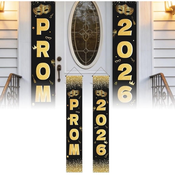 Class of 2026 Graduation Door Banner, Black and Gold Hanging Sign for High School College Decor, Photo Backdrop for Porch Party Supplies