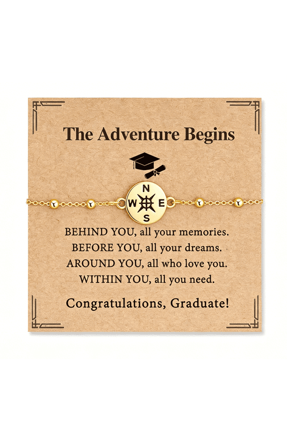 Class of 2026 Graduation Gift for Her - Compass Bracelet with Inspirational Card, Adjustable Stainless Steel Jewelry for Daughter
