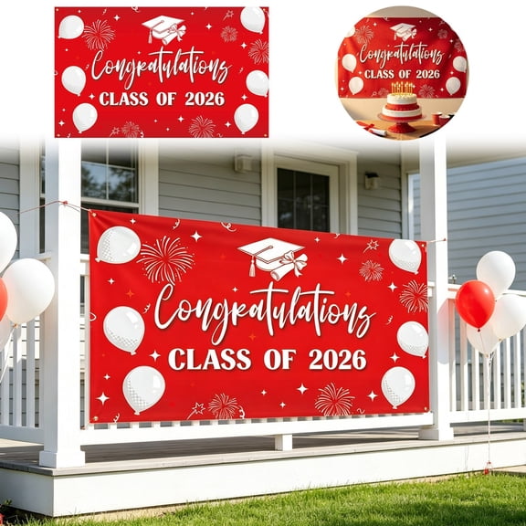 Class of 2026 Graduation Photo Booth Backdrop Congrats Grad Party Background for Cake Display Indoor Outdoor Celebration Supplies 70.9 X 43.3 Inch