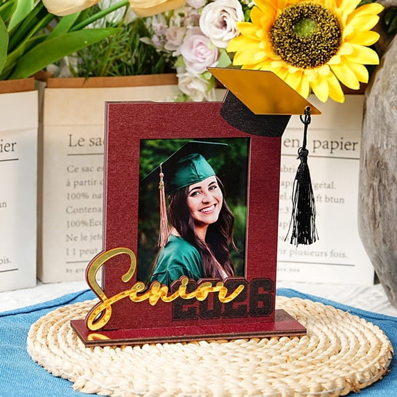 Class of 2026 Graduation Picture Frame Wooden Graduate Small Cap Photo Display Holder for Kindergarten Preschool High School Keepsake Gift