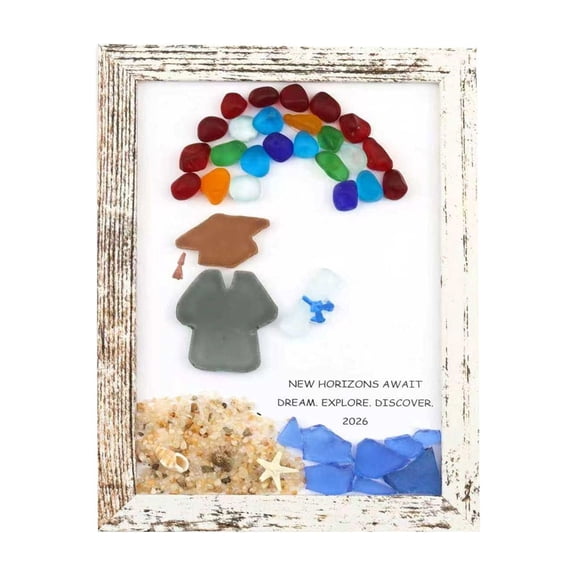 Class of 2026 Graduation Sea Glass Art, Handmade Framed Shadow Box with Inspirational Quote, Unique Graduation Gift
