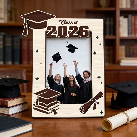 Class of 2026 Graduation Wooden Photo Frame Set, 2-Pack 2D Grad Cap & Diploma Decor for Grad Gifts
