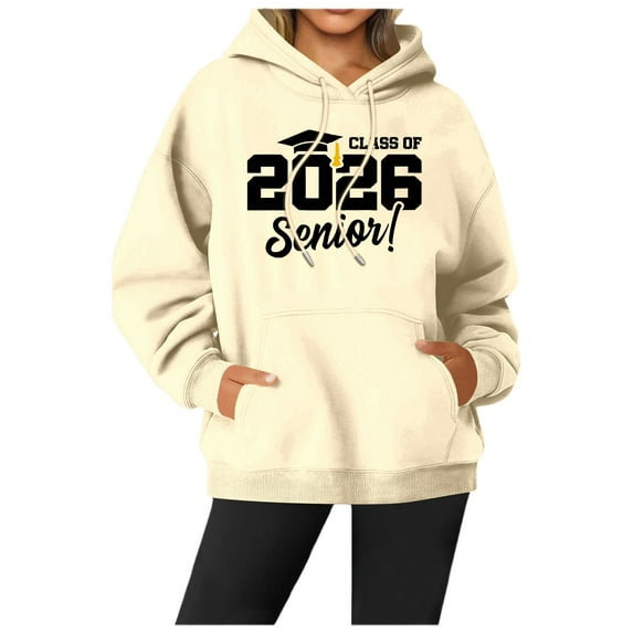 Class of 2026 Hoodies Women Drawstring Senior Gifts Graduation Pullover Tops Long Sleeve Casual Relaxed Fit Sweatshirts