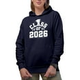 thumbnail image 1 of Class of 2026 - School Graduation feat. Graduate Cap, Navy Blue Hooded Sweatshirt or Hoodie, Small, 1 of 5