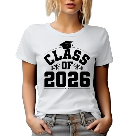 Class of 2026, School Graduation with Graduate Cap, White T-Shirt, Large