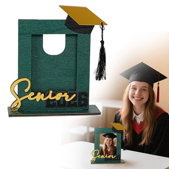 Class of 2026 Wooden Graduation Picture Frame, Vertical Portrait Shadow Box Desktop Ornament, Commemorative Photo Display for Graduates (Green)