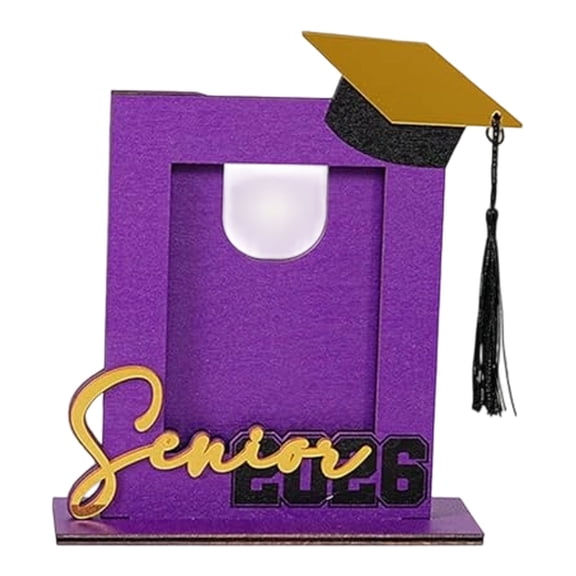 Class of 2026 Wooden Graduation Picture Frame,Vertical Portrait Shadow Box Desktop Ornament,Commemorative Photo Display for Graduates (Purple)
