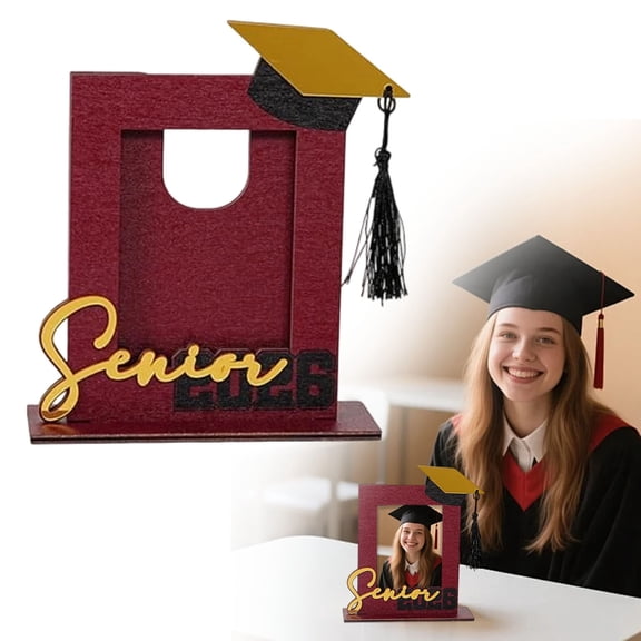 Class of 2026 Wooden Graduation Picture Frame, Vertical Portrait Shadow Box Desktop Ornament, Commemorative Photo Display for Graduates (Red)