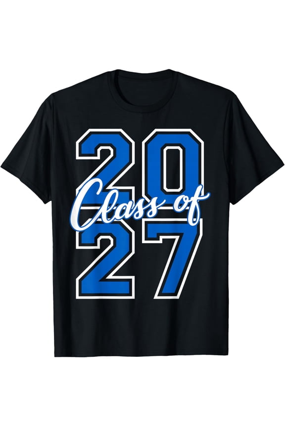 Class of 2027 Graduation Varsity Blue and White Letters Adult T-shirt