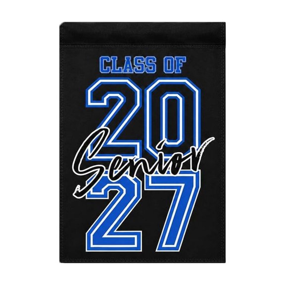 Class of 2027 Senior Garden Flag 17.72" x 11." - Blue and White Script Graduation Yard Banner for Outdoor Decor
