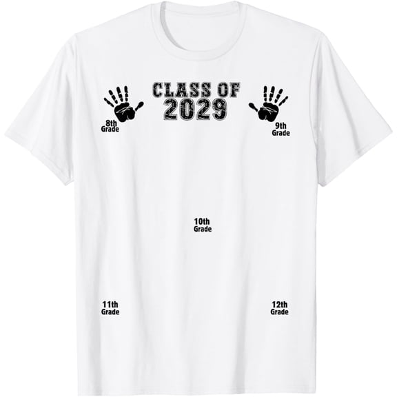 Class of 2029 Grow With Me Handprint 8th - 12th Grade T-ShirtMen and women can wear, black T-shirts, gifts. Age: M,L，XL 2XL, 3XL, 122XL