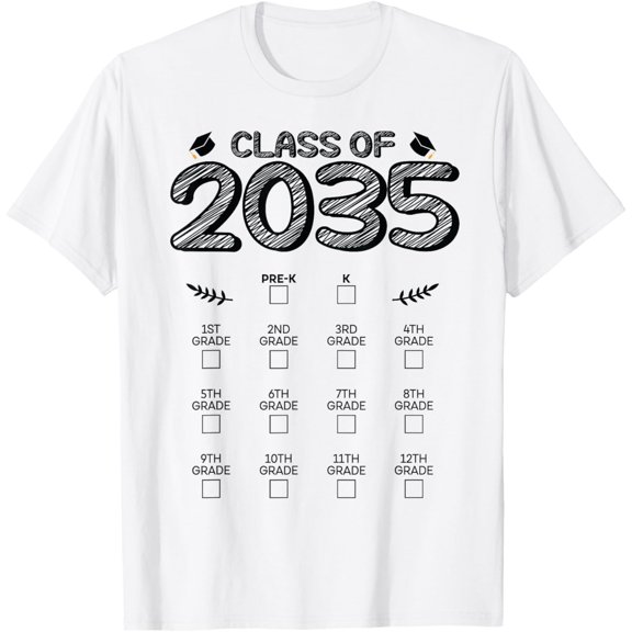Class of 2035 Graduation First Day of School Grow With Me T-ShirtMen and women can wear, black T-shirts, gifts. Age: M,L，XL 2XL, 3XL, 125XL