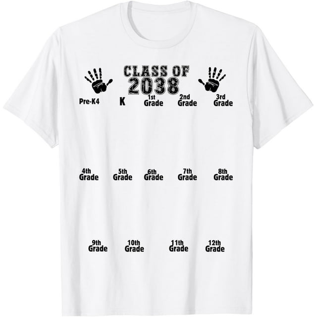 Class of 2038 Grow With Me Handprint PreK4 12th Grade Cotton TShirt