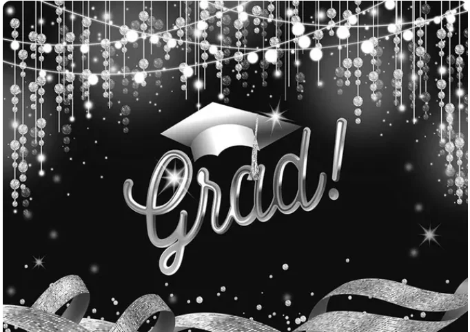 Class of Graduation Backdrop Black and Gold Glitter Balloons Custom ...