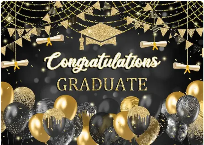Class of Graduation Backdrop Black and Gold Glitter Balloons Custom ...