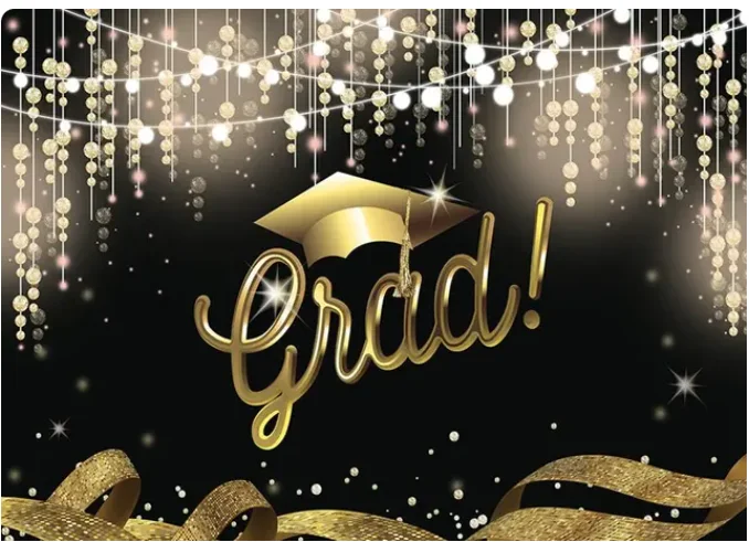 Class of Graduation Backdrop Black and Gold Glitter Balloons Custom ...