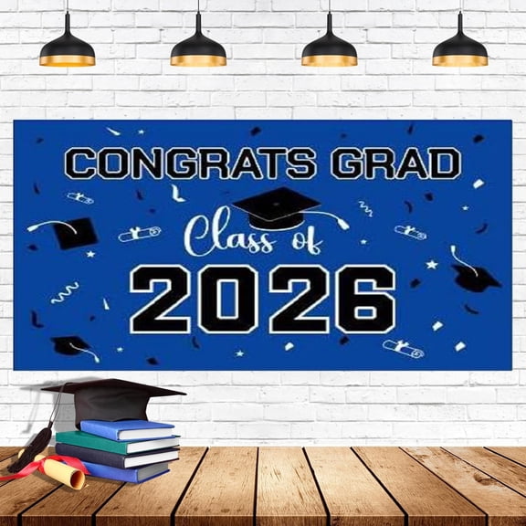 Class of Large Decorations, Blue Plastic Congrats Grad Banner for Graduation & Photography, Graduation Banner, A