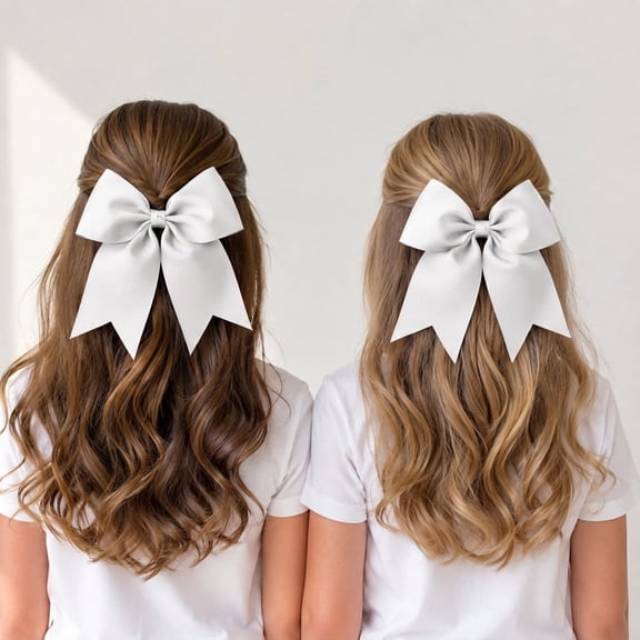 ClassExceed 2-Pack Cheer Bow with Alligator Clip, 7 x 7.5 in Grosgrain Ribbon Hair Bow for Girls, White