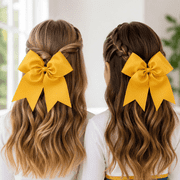ClassExceed 2-Pack Cheer Bow with Alligator Clip, 7 x 7.5 in Grosgrain Ribbon Hair Bow for Girls, Yellow