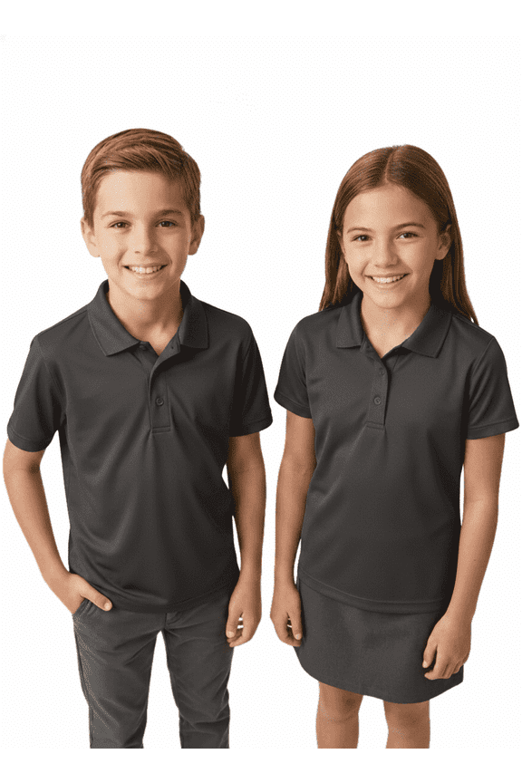 Boys & Girls Dry fit shirts Black Interlock Short Sleeve, Small| Performance School Uniform Polo 7–8 year Pack 2