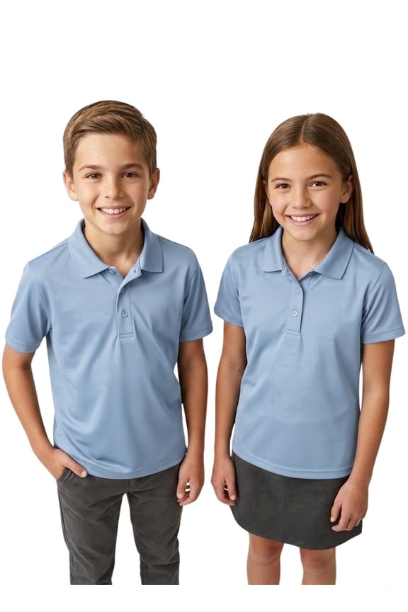 Boys & Girls School Uniform Polo Shirt, 2-Pack Short Sleeve Light Blue Dri-Fit Performance Polos, Husky, Adult Medium, ClassExceed