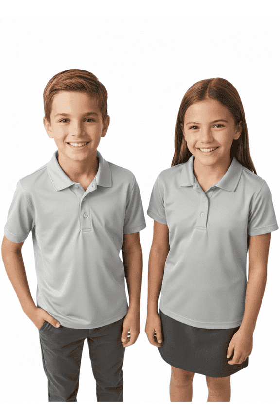 Boys & Girls School Uniform Polo Shirt, 2-Pack Short Sleeve Light Grey Dri-Fit Performance Polos, 5–6 year, Youth X-Small, ClassExceed