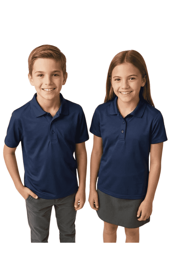 Boys & Girls Dry fit shirts Navy Interlock Short Sleeve, Small| Dri Fit Performance School Uniform Polo 7–8 year Pack 2