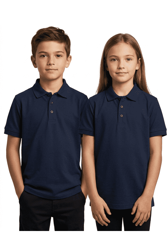 Boys & Girls School Uniform Polo Shirt, 2-Pack Short Sleeve Pique Knit Polos, Navy, Adult Medium, Husky – ClassExceed